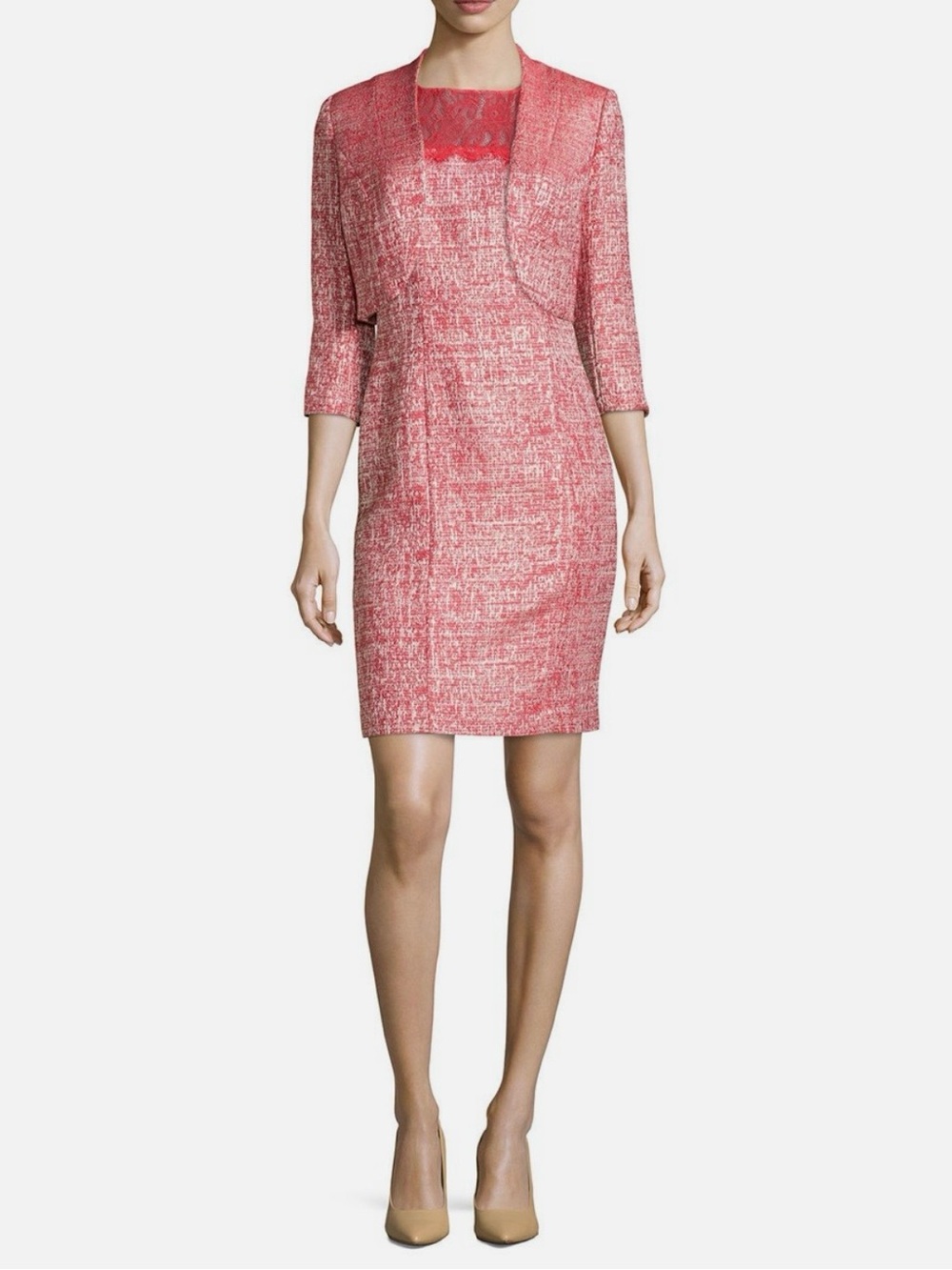Kay Unger pink metallic gold tweed Sheath Dress with bolero Jacket Sz 2